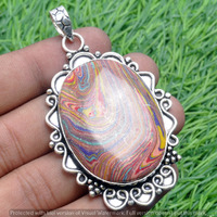 Rainbow Calsilica Gemstone Handmade Pendant 925 Sterling Silver Jewelry DP-3751