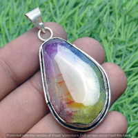 Rainbow Druzy Gemstone Handmade Pendant 925 Sterling Silver Jewelry DP-3790