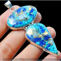 Copper Turquoise Gemstone Handmade Pendant 925 Sterling Silver Jewelry DP-408