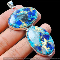 Copper Turquoise Gemstone Handmade Pendant 925 Sterling Silver Jewelry DP-418