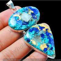 Copper Turquoise Gemstone Handmade Pendant 925 Sterling Silver Jewelry DP-424
