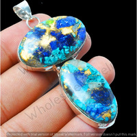 Copper Turquoise Gemstone Handmade Pendant 925 Sterling Silver Jewelry DP-431
