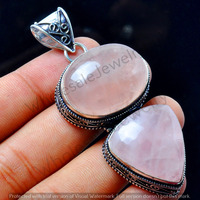 Rose Quartz Gemstone Handmade Pendant 925 Sterling Silver Jewelry DP-471
