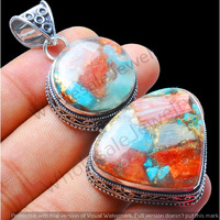Copper Turquoise Gemstone Handmade Pendant 925 Sterling Silver Jewelry DP-497