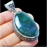 Moss Agate Gemstone Handmade Pendant 925 Sterling Silver Jewelry DP-588
