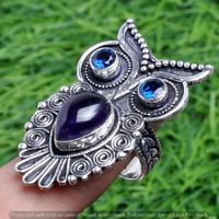 Amethyst & Blue Topaz Gemstone 925 Sterling Silver Handmade Ring Size 7.75 DR-2501