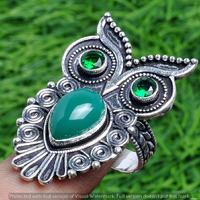 Green Onyx & Topaz Gemstone 925 Sterling Silver Handmade Ring Size 9 DR-2522