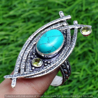 Turquoise & Topaz Gemstone 925 Sterling Silver Handmade Ring Size 10 DR-2530