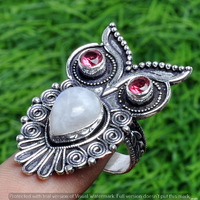 Moonstone & Garnet Gemstone 925 Sterling Silver Handmade Ring Size 10 DR-2533