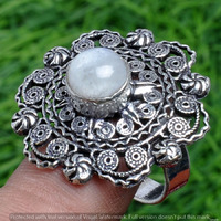 Rainbow Moonstone Gemstone 925 Sterling Silver Handmade Ring Size 7.5 DR-2535
