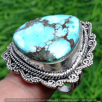 Copper Turquoise Gemstone 925 Sterling Silver Handmade Ring Size 8.5 DR-2541