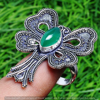Green Onyx Gemstone 925 Sterling Silver Handmade Ring Size 7.25 DR-2547