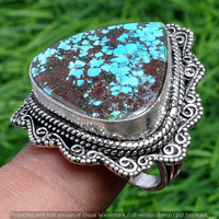 Copper Turquoise Gemstone 925 Sterling Silver Handmade Ring Size 8.5 DR-2549