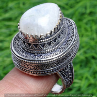 Rainbow Moonstone Gemstone 925 Sterling Silver Handmade Ring Size 7 DR-2555
