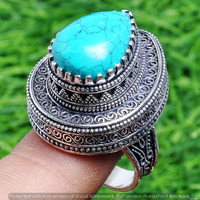 Turquoise Gemstone 925 Sterling Silver Handmade Ring Size 9.5 DR-2558
