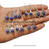 Lapis Lazuli 10 Pair Wholesale Lots 925 Sterling Silver Earrings Lot-07-215