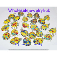 Yellow Mosaic Jasper 10 pcs Wholesale Lots 925 Sterling Silver Pendant PL-07-264