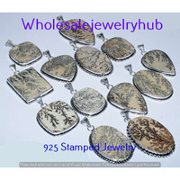 Honey Dendrite Opal 10 pcs Wholesale Lots 925 Sterling Silver Pendant PL-07-299