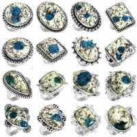 K2 Blue Azurite Gemstone Ring 10pcs 925 Sterling Silver Wholesale Ring Lot WL-38
