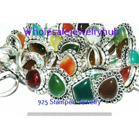 Green Onyx 50 PCS Wholesale Lot 925 Silver Plated Rings SR-03-806