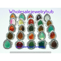Onyx & Mixed 10 PCS Wholesale Lot 925 Silver Plated Rings SR-03-416