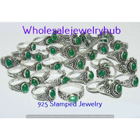 Green Onyx 10 PCS Wholesale Lot 925 Silver Plated Rings SR-03-290