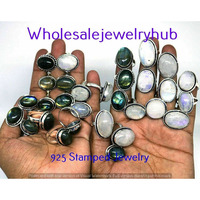 Moonstone 10 PCS Wholesale Lot 925 Silver Plated Rings SR-03-265