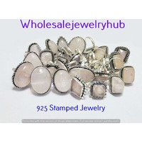 Rose Quartz 10 pcs Wholesale Lot 925 Sterling Silver Rings RL-24-304