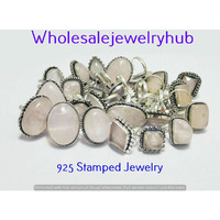 Rose Quartz 10 pcs Wholesale Lot 925 Sterling Silver Rings RL-24-301