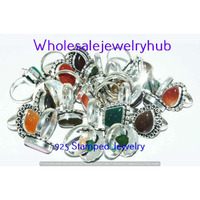 Green Onyx 10 pcs Wholesale Lot 925 Sterling Silver Rings RL-24-298