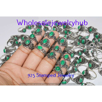 Malachite 10 pcs Wholesale Lot 925 Sterling Silver Rings RL-24-290