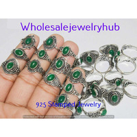 Green Onyx 10 pcs Wholesale Lot 925 Sterling Silver Rings RL-24-286