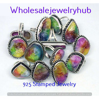 Rainbow Druzy 10 pcs Wholesale Lot 925 Sterling Silver Rings RL-24-261