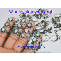 Opalite Gemstone 10 pcs Wholesale Lot 925 Sterling Silver Rings RL-07-258