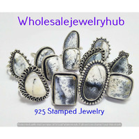 Dendrite Opal 10 pcs Wholesale Lot 925 Sterling Silver Rings RL-07-229