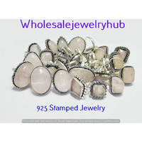 Rose Quartz 10 pcs Wholesale Lot 925 Sterling Silver Plated Rings RL-01-304