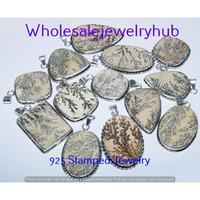 Honey Dendrite Opal 10 pcs Wholesale Lots 925 Silver Plated Pendant PL-01-211