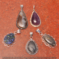 Amethyst & Mixed 5 Piece Wholesale Lot 925 Sterling Silver Pendant NRP-90