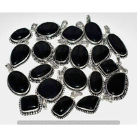 Black Onyx 25 Piece Wholesale Lot 925 Sterling Silver Pendant NRP-820