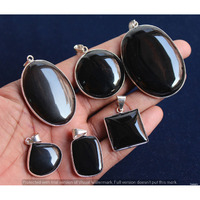 Black Onyx 5 Piece Wholesale Lot 925 Sterling Silver Pendant NRP-24