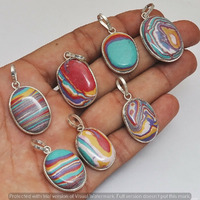 Rainbow Calsilica 5 Piece Wholesale Lot 925 Sterling Silver Pendant NRP-16