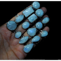 Rainbow Moonstone 5 Piece Wholesale Ring Lots 925 Sterling Silver Ring NRL-94