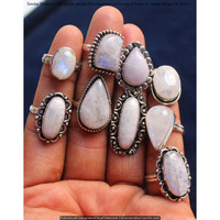 Rainbow Moonstone 10 Piece Wholesale Ring Lots 925 Sterling Silver Ring NRL-804