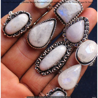 Rainbow Moonstone 10 Piece Wholesale Ring Lots 925 Sterling Silver Ring NRL-803