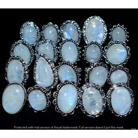 Rainbow Moonstone 10 Piece Wholesale Ring Lots 925 Sterling Silver Ring NRL-676