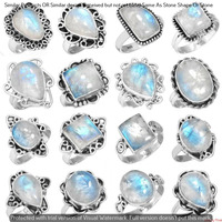 Rainbow Moonstone 10 Piece Wholesale Ring Lots 925 Sterling Silver Ring NRL-668