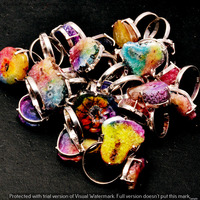 Rainbow Druzy 10 Piece Wholesale Ring Lots 925 Sterling Silver Ring NRL-578