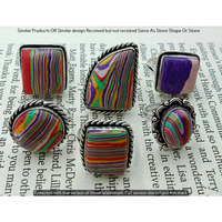 Rainbow Calsilica 5 Piece Wholesale Ring Lots 925 Sterling Silver Ring NRL-530