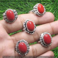 Coral 40 Piece Wholesale Ring Lots 925 Sterling Silver Ring NRL-3541