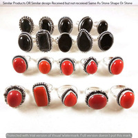 Coral & Onyx 40 Piece Wholesale Ring Lots 925 Sterling Silver Ring NRL-3444